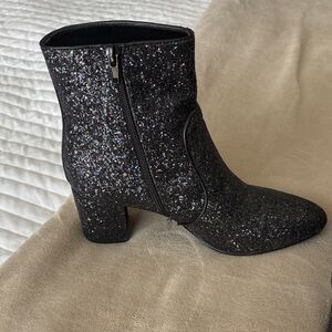 J CREW Glittery Black Ankle Boots